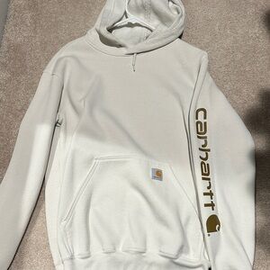 Carhartt Men's Cream Hoodie with brown Logo